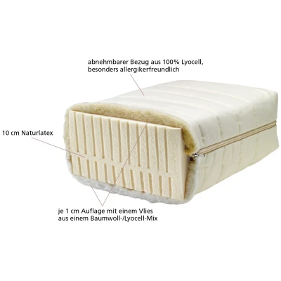 Lonsberg Naturlatex-Matratze 90x200 cm (mittelweich) Lyocell-Bezug, versteppt, abnehmbar