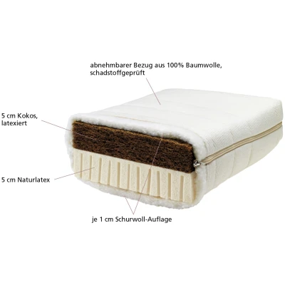 Lonsberg Wendematratze Kokos-Latex 90x200 cm Baumwollbezug, abnehmbar