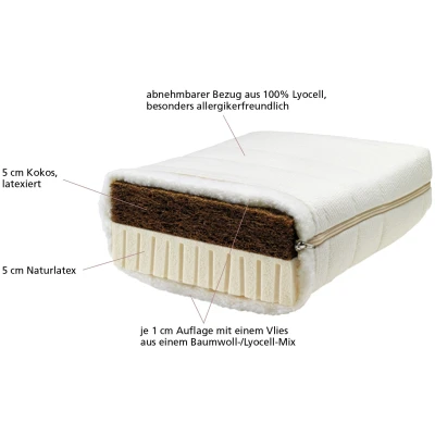 Lonsberg Wendematratze Kokos-Latex 90x200 cm Lyocell-Bezug, versteppt, abnehmbar