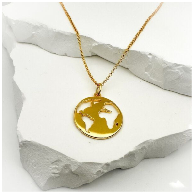 MOANINA Kette The World Welt Weltkarte - 925 Silber/18k Gold Vermeil - 3 Längen