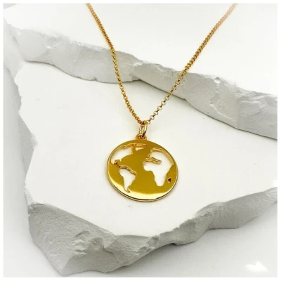 MOANINA Kette The World Welt Weltkarte - 925 Silber/18k Gold Vermeil - 3 Längen