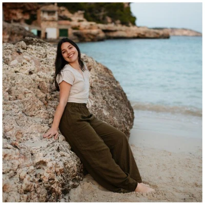 NORDLICHT Damen Palazzo Hose Liska | Olivgrün gestreift aus 100% Tencel