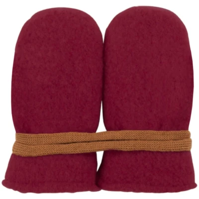 PURE PURE by Bauer Baby Handschuhe Fäustlinge Bio-Merinowolle Fleece burgund Gr. 0 (0-6 Monate)