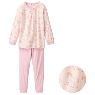 People Wear Organic Pyjama, rosa bedruckt, "Pferde", Bio-Baumwolle