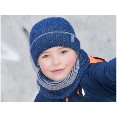 Pickapooh Kinder Mütze "Walter" Bio Schurwolle marine-grau Gr.1 (48-50)