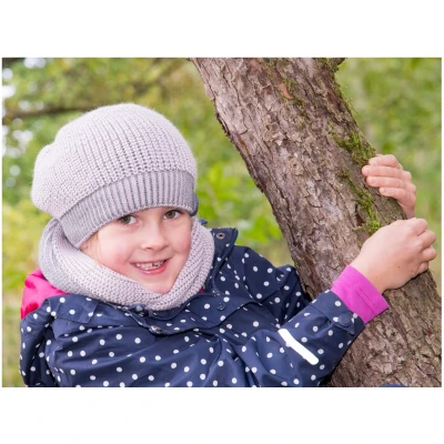 Pickapooh Kinder Mütze "Wilma" Bio Schurwolle rosa-grau Gr.1 (44-50)