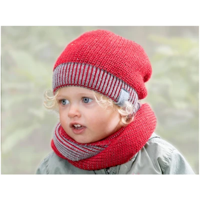 Pickapooh Kinder Mütze "Wilma" Bio Schurwolle rot-grau Gr.1 (44-50)