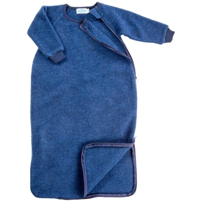 Schlafsack Baby mit Arm Bio-Merinowolle Ganzjahr marine Gr. 62/68
