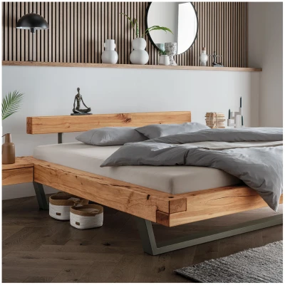 Schwebe-Balkenbett "Madea" | Massivholzbetten | 180x220 cm | Wildeiche