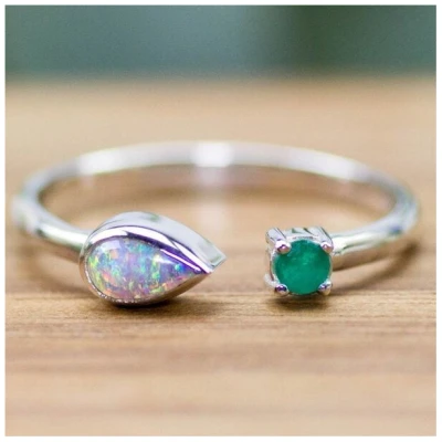 Spirit of Island Silber Ring Opal trifft Smaragd |Geburtsstein Mai & Oktober