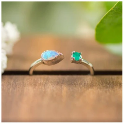 Spirit of Island Silber Ring Opal trifft Smaragd |Geburtsstein Mai & Oktober