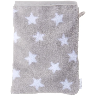 Waschhandschuh Bio-Baumwolle Frottee, grau-Sternchen 16 x 21 cm
