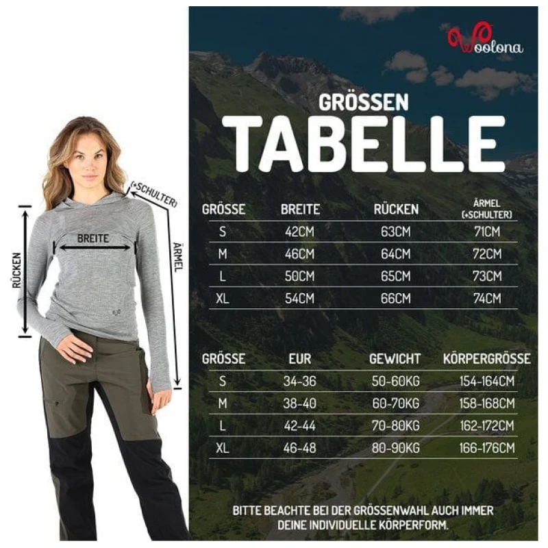 Woolona Langarm Hoodie - SONATRA - 100% Merinowolle