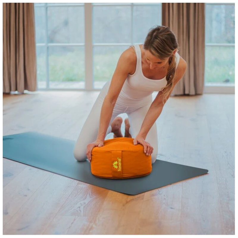 Yosana Yogakissen rund XL, Deutsche Bio-Dinkelspelzen Füllung, Durchmesser 35cm, Überzug aus Bio-Baumwolle, Sitzhöhe 15-17cm