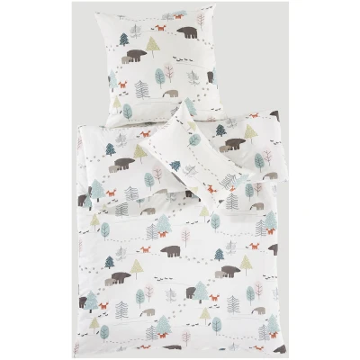 hessnatur Baby Jersey Bettwäsche-Set WALD aus Bio-Baumwolle - weiß - Größe 135x200 / 80x80 cm