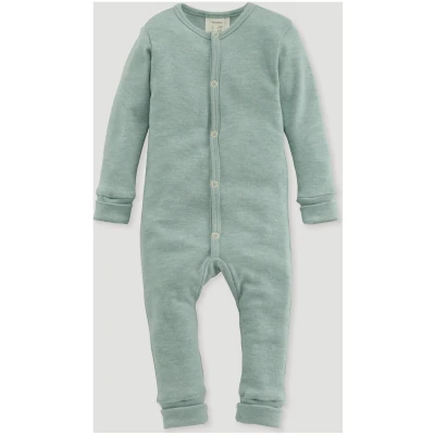 hessnatur Baby Schlafoverall Regular aus Bio-Baumwolle mit Merinowolle und Seide - grün - Größe 62/68