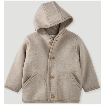 hessnatur Baby Wollwalk Jacke Regular aus Bio-Merinowolle - beige - Größe 62/68