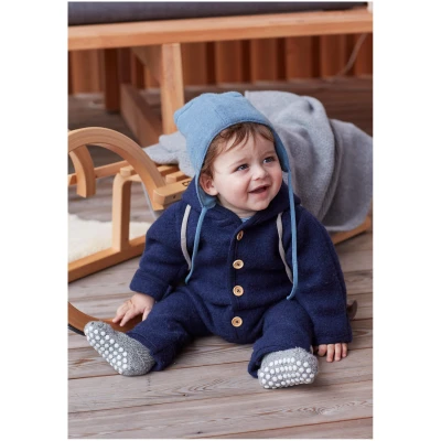 hessnatur Baby Wollwalk Overall Regular aus Bio-Merinowolle - blau - Größe 50/56