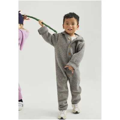 hessnatur Baby Wollwalk Overall Regular aus Bio-Merinowolle - grau - Größe 50/56