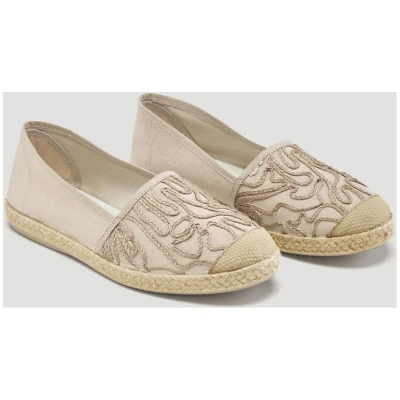 hessnatur Damen Bestickte Espadrilles mit Bio-Baumwolle - beige - Größe 36