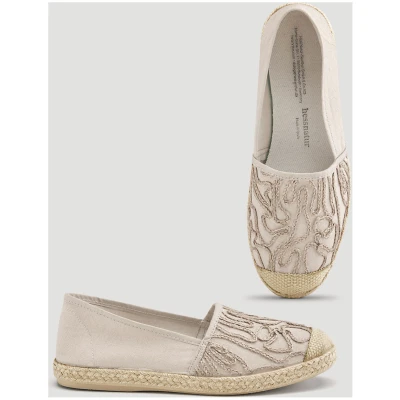 hessnatur Damen Bestickte Espadrilles mit Bio-Baumwolle - beige - Größe 36