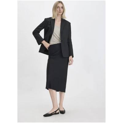 hessnatur Damen Blazer Relaxed aus Bio-Baumwolle mit Leinen - schwarz - Größe 34