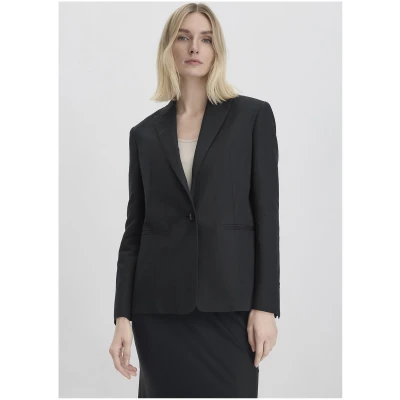 hessnatur Damen Blazer Relaxed aus Bio-Baumwolle mit Leinen - schwarz - Größe 34