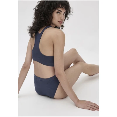 hessnatur Damen Bustier Racerback SOFT RIB aus Bio-Baumwolle - blau - Größe 34