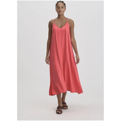 hessnatur Damen Camisole Kleid Midi Regular aus LENZING™ ECOVERO™ Viskose - rot - Größe 34
