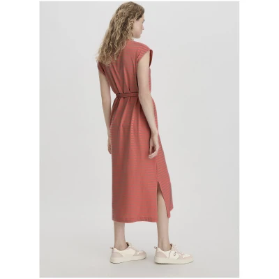 hessnatur Damen Jersey Kleid Midi Regular aus Bio-Baumwolle - rot - Größe 34