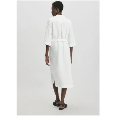 hessnatur Damen Kleid Midi Relaxed aus TENCEL Lyocell mit Leinen - weiß - Größe 34