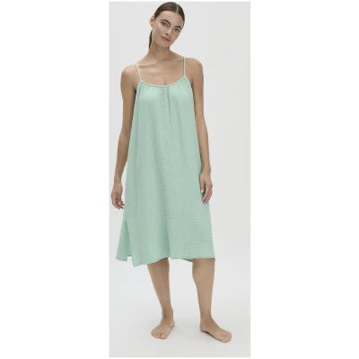 hessnatur Damen Musselin Nachthemd Relaxed PURE COMFORT aus Bio-Baumwolle - grün - Größe 34