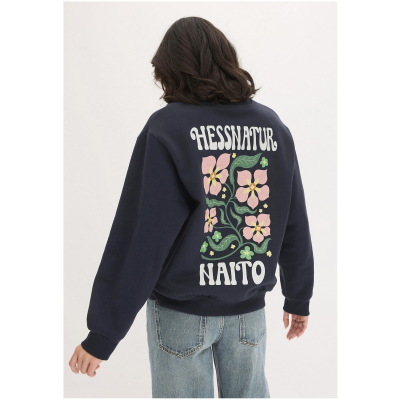 hessnatur Damen NAITO × HESSNATUR Placed Print Sweatshirt Oversize aus Bio-Baumwolle - blau - Größe 34