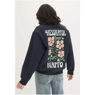 hessnatur Damen NAITO × HESSNATUR Placed Print Sweatshirt Oversize aus Bio-Baumwolle - blau - Größe 34