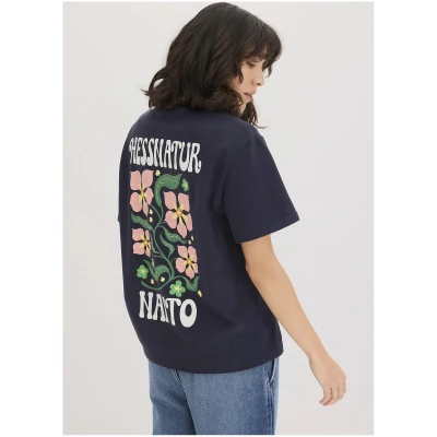 hessnatur Damen NAITO × HESSNATUR Print T-Shirt Oversize aus Bio-Baumwolle - blau - Größe 34