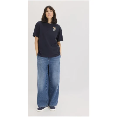 hessnatur Damen NAITO × HESSNATUR Print T-Shirt Oversize aus Bio-Baumwolle - blau - Größe 34