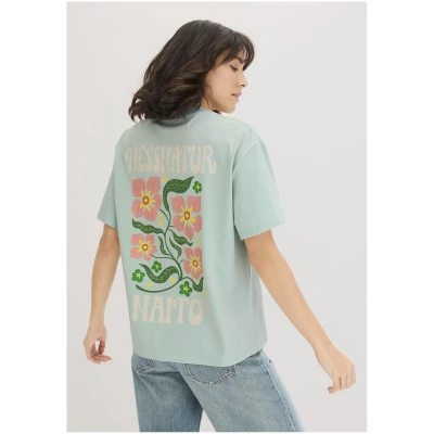 hessnatur Damen NAITO × HESSNATUR Print T-Shirt Oversize aus Bio-Baumwolle - grün - Größe 34