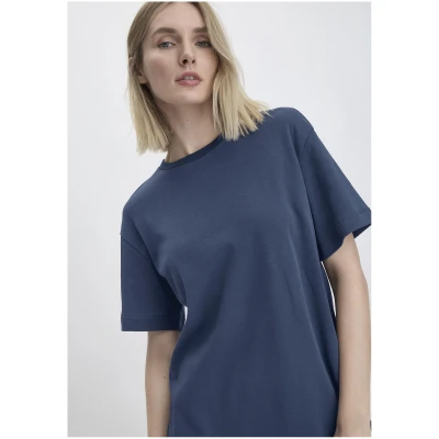 hessnatur Damen Nachthemd Oversized PURE NATURE aus Bio-Baumwolle - blau - Größe 34