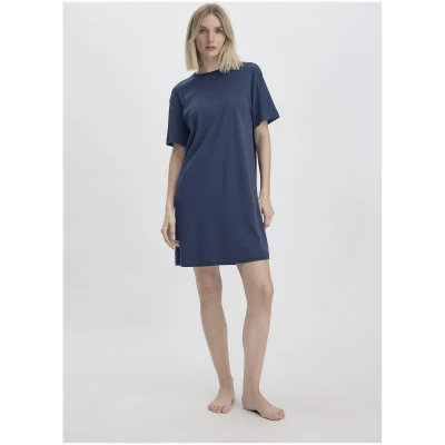 hessnatur Damen Nachthemd Oversized PURE NATURE aus Bio-Baumwolle - blau - Größe 34