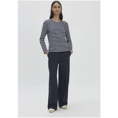 hessnatur Damen Streifen Heavy Jersey Slub Longsleeve Relaxed aus Bio-Baumwolle - blau - Größe 34