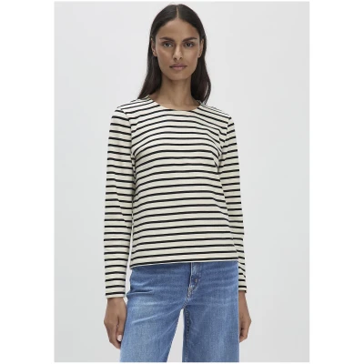hessnatur Damen Streifen Heavy Jersey Slub Longsleeve Relaxed aus Bio-Baumwolle - natur - Größe 34