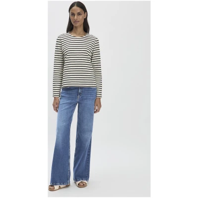 hessnatur Damen Streifen Heavy Jersey Slub Longsleeve Relaxed aus Bio-Baumwolle - natur - Größe 34
