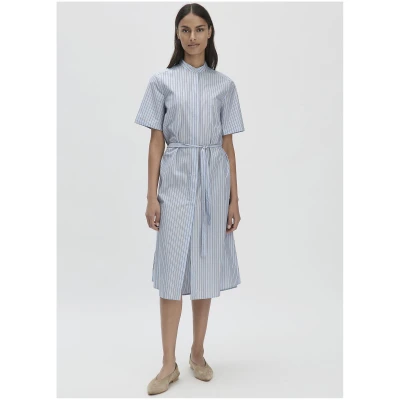 hessnatur Damen Streifen Hemdblusen Kleid Midi Relaxed - blau - Größe 34