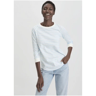 hessnatur Damen Streifen Jersey Slub Longsleeve Relaxed aus Bio-Baumwolle - blau - Größe 34