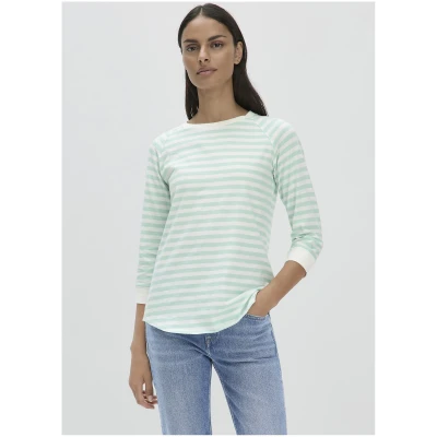 hessnatur Damen Streifen Jersey Slub Longsleeve Relaxed aus Bio-Baumwolle - grün - Größe 34