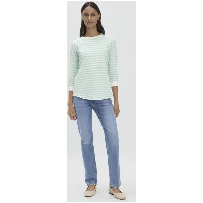 hessnatur Damen Streifen Jersey Slub Longsleeve Relaxed aus Bio-Baumwolle - grün - Größe 34