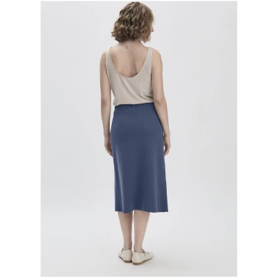 hessnatur Damen Strick Rock Midi Regular aus Bio-Baumwolle - blau - Größe L