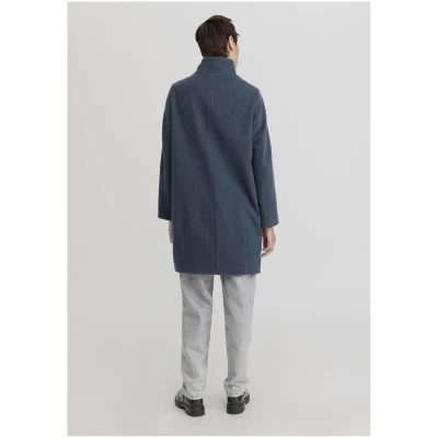 hessnatur Damen Woll-Mantel Relaxed aus Bio-Merinowolle - blau - Größe 34