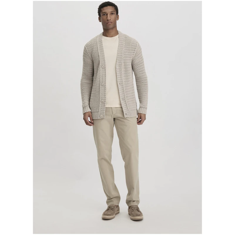hessnatur Herren Ajour Strickjacke Regular aus Bio-Baumwolle - beige - Größe 46
