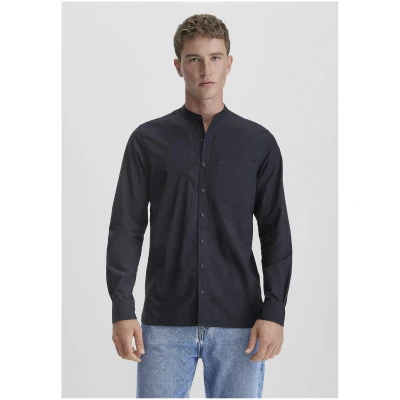 hessnatur Herren Chambray Hemd Regular aus Bio-Baumwolle mit Hanf und Yak - blau - Größe XS (37/38)